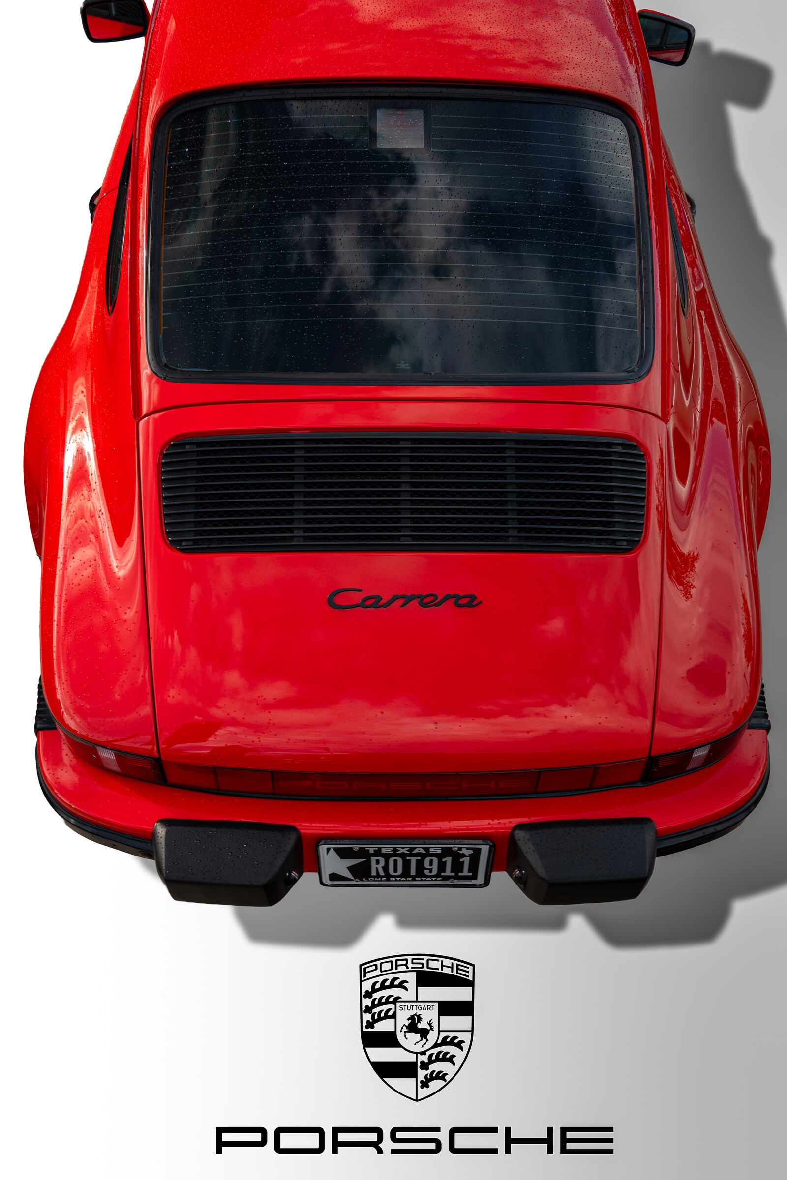 Red Porsche 911 aerial top-down