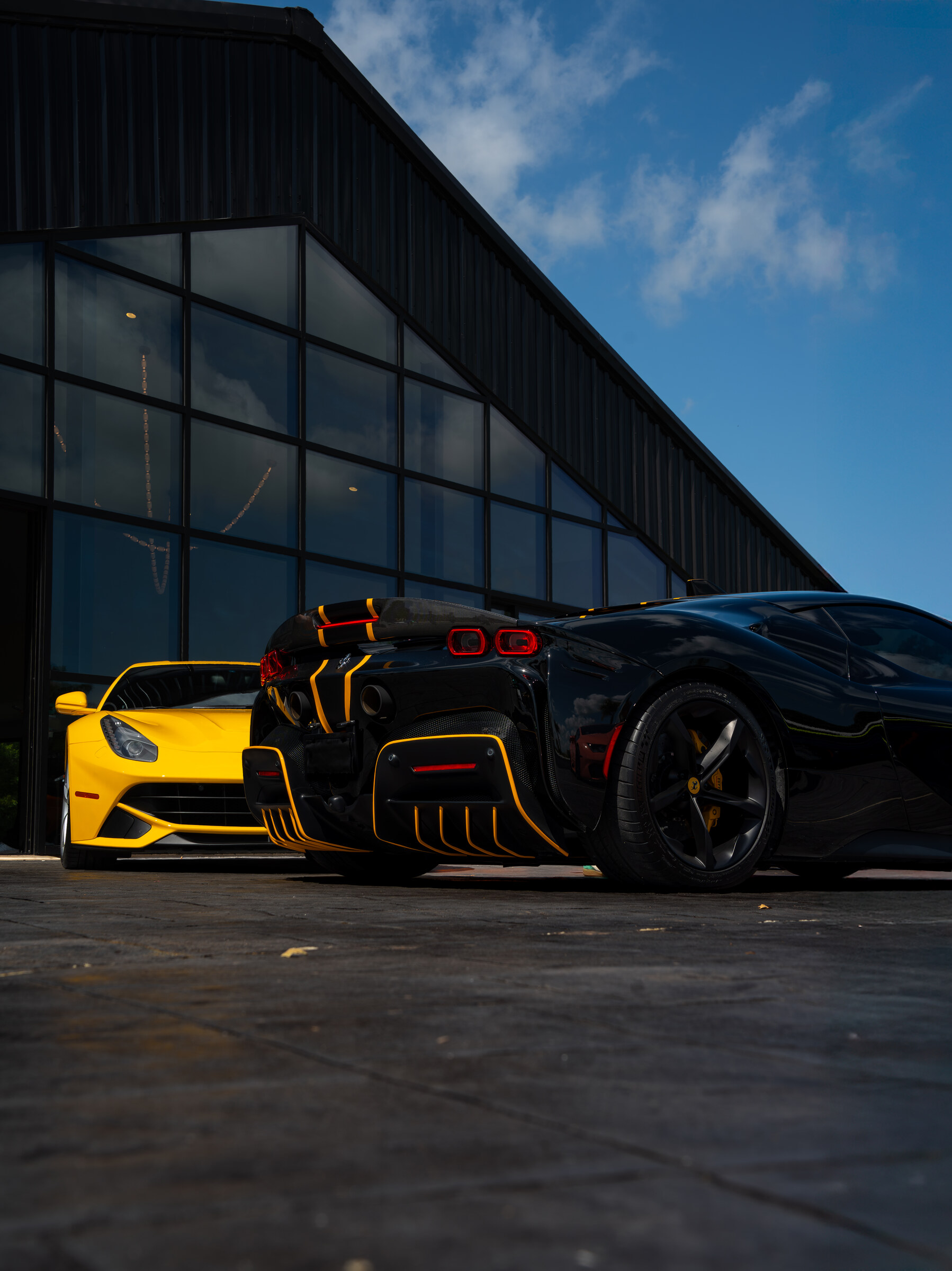 Ferrari lineup in hangar