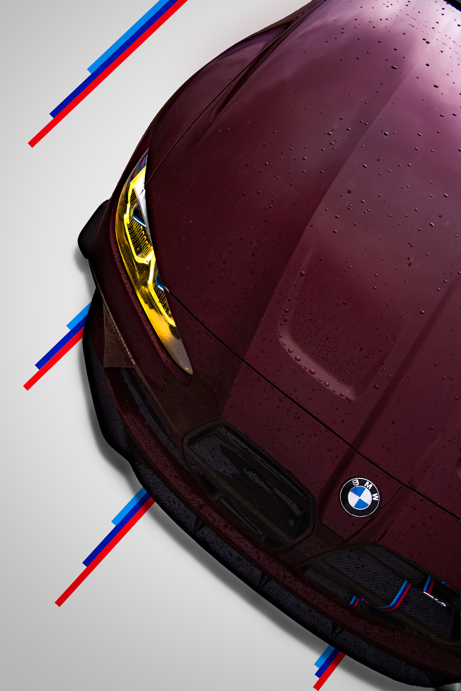 BMW M4 maroon overhead rain