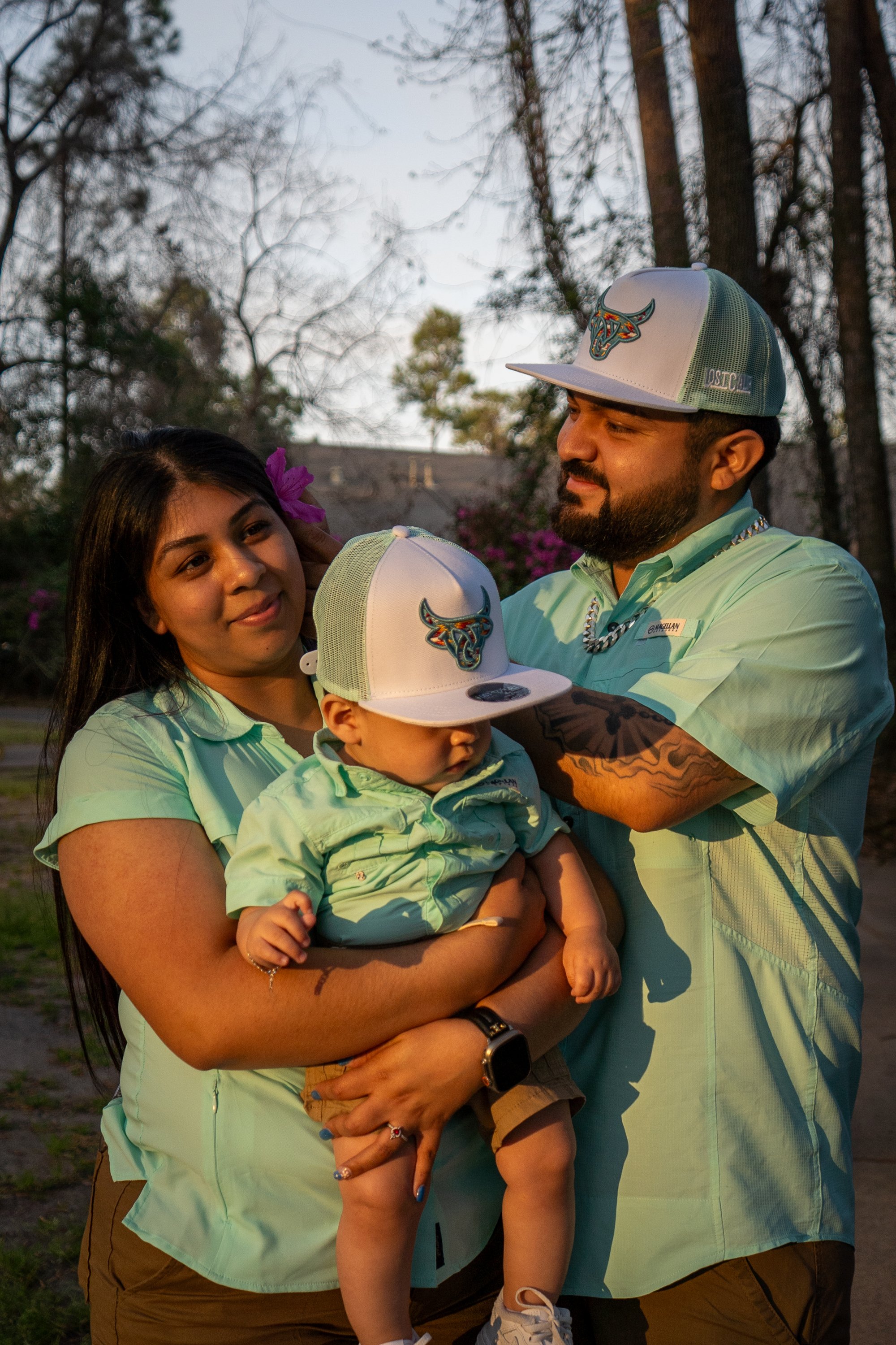 Family portrait together at sunset